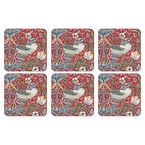 Pimpernel - Strawberry Thief Red 4x4" Coaster s/6 - Britannia Kitchen & Home Calgary