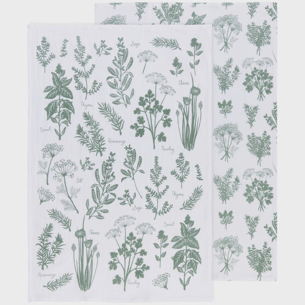 Floursack Towels Set of 2 - Fresh Herbs Elm Green