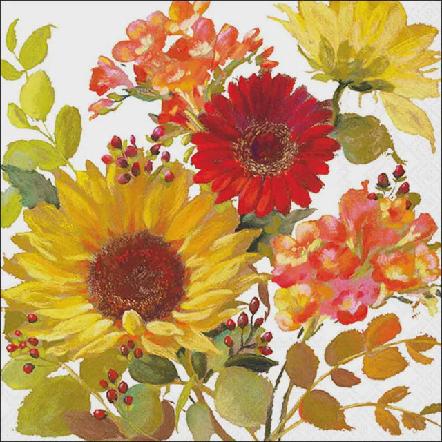 Ambiente Luncheon Paper Napkins Soft 3-Ply, Pack of 20 - Sunny Flowers cream