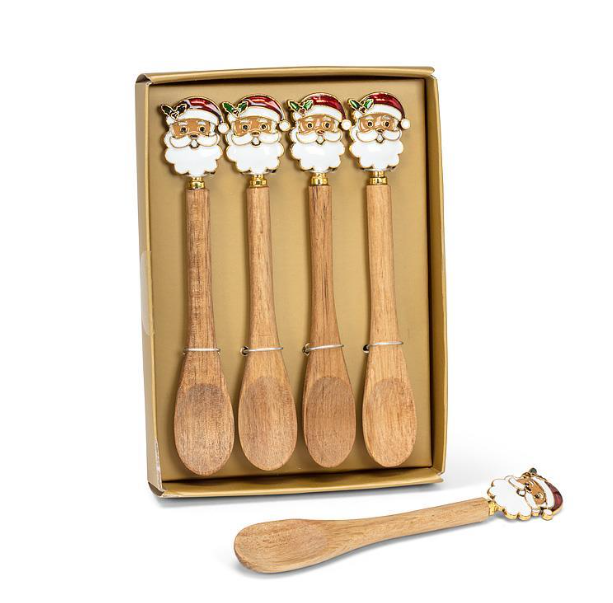 Santa Head Wooden Stir Spoons - Set/4