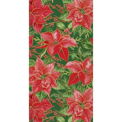 Christmas Poinsettia Green Guest Napkin