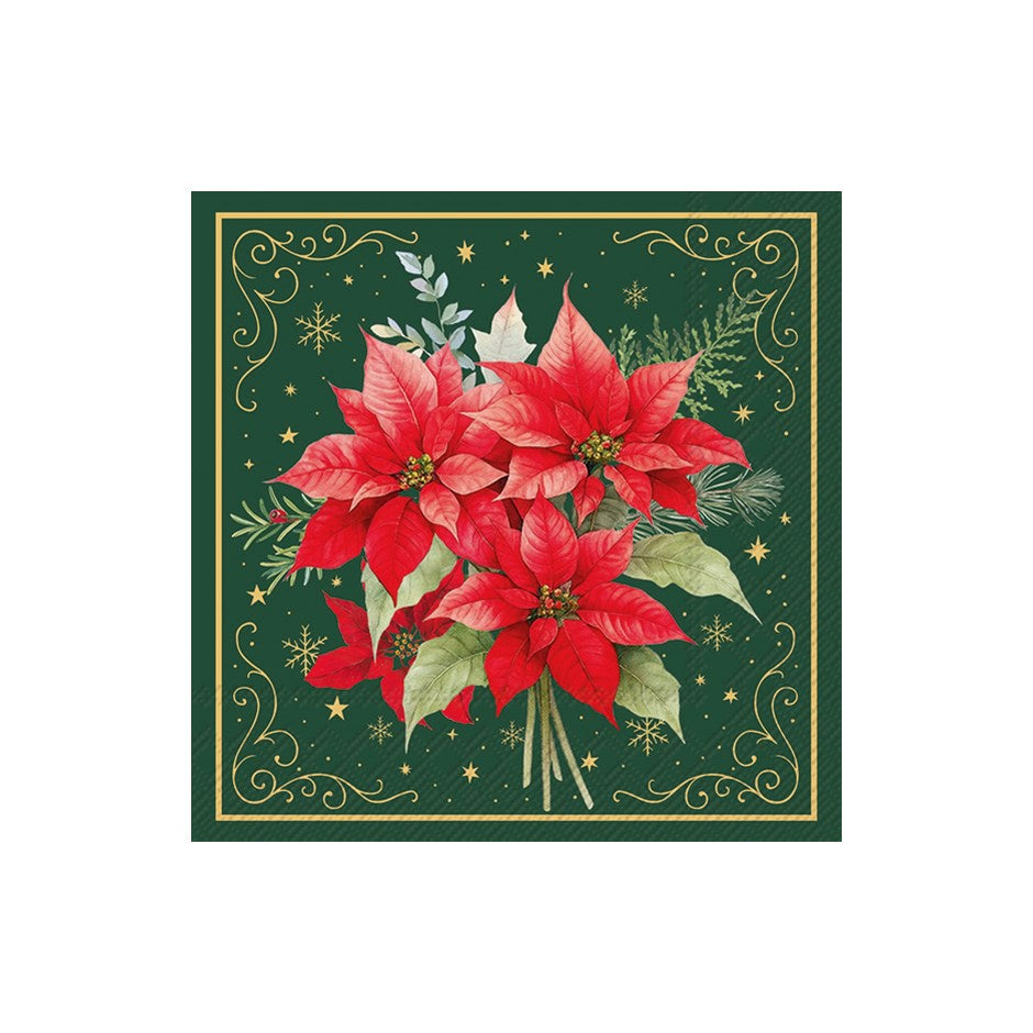 Christmas Flowers Green Cocktail Napkin