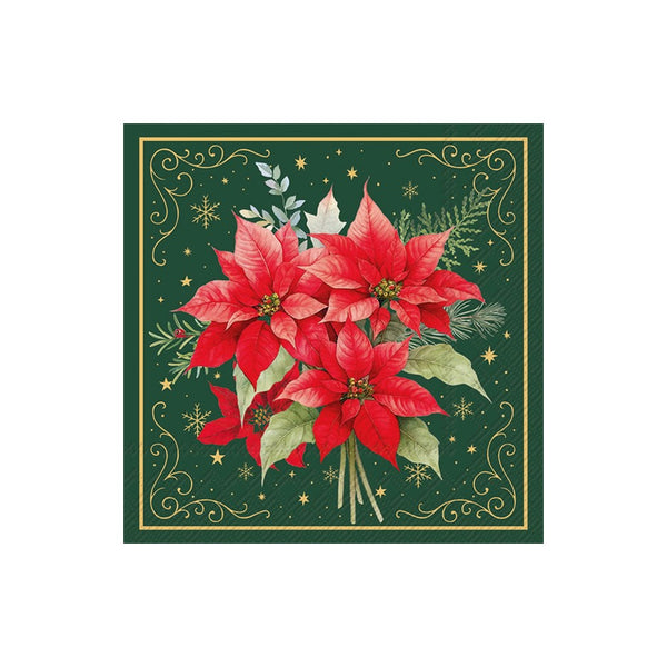 Christmas Flowers Green Cocktail Napkin
