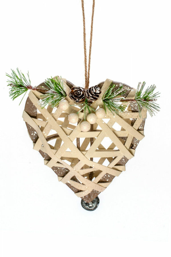 7" Hanging Cream Rattan Lace Heart Ornament