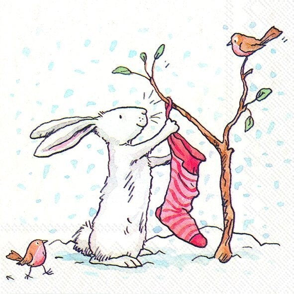 Charming Snow Rabbits Luncheon Napkin
