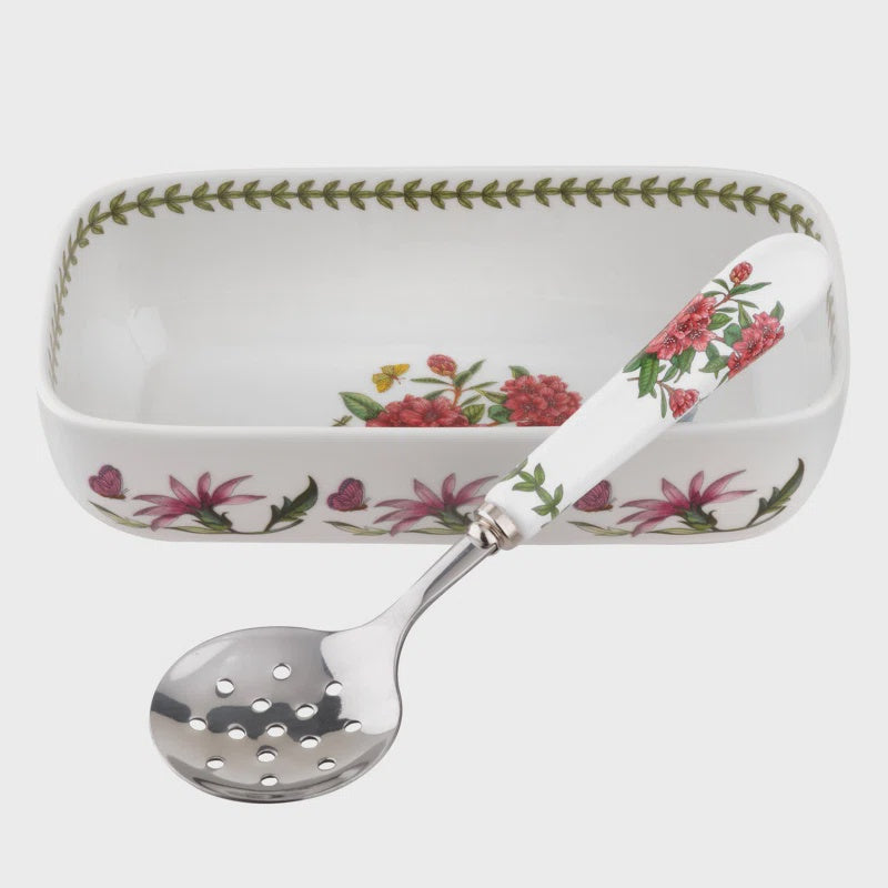 Botanic Garden - Cranberry Dish w/Slotted Spoon