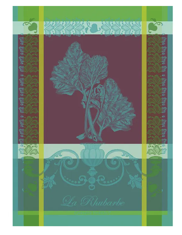 Garnier-Thiebaut French Jacquard Kitchen Towel - Le Rhubarbe Turquoise