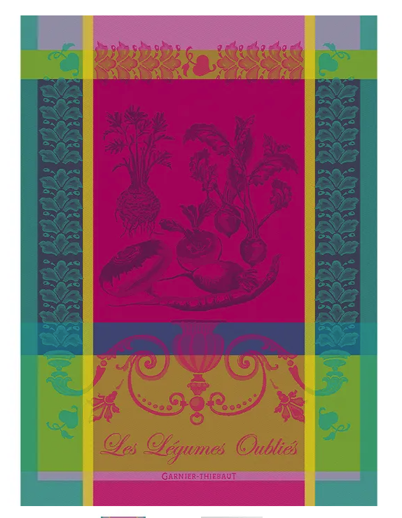 Garnier-Thiebaut French Jacquard Kitchen Towel - Legumes Oublies Fuschia