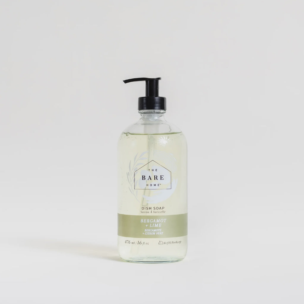 The Bare Home Dish Soap Glass Bottle 476ml - Bergamot & Lime - Britannia Kitchen & Home