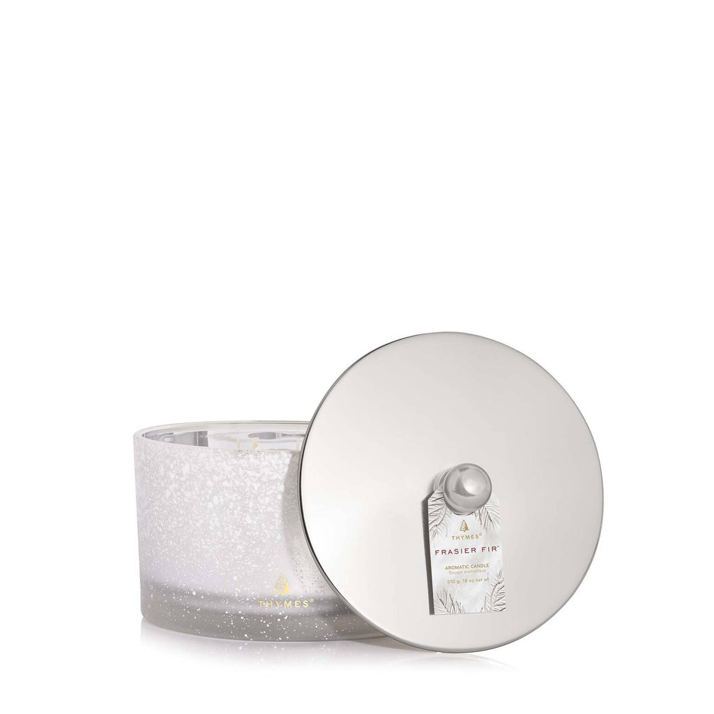 Thymes Frasier Fir Flocked 3 Wick Candle - Britannia Kitchen & Home