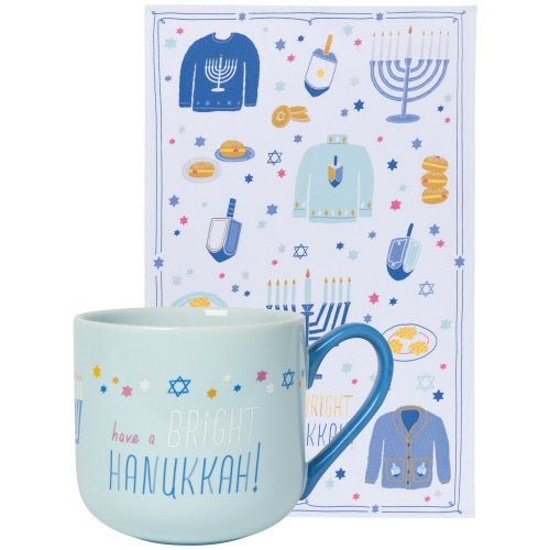 Bright Hannukah Mug & Teatowel Set