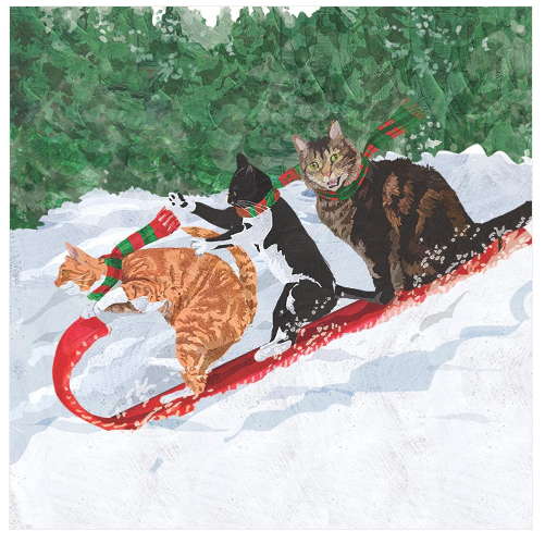 Tobogganing Cats Cocktail Napkin