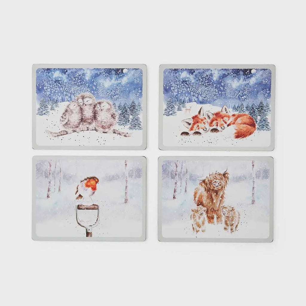 Pimpernel Cork-Backed Hardboard Placemats, Set of 4 - Wrendale Winter Skies