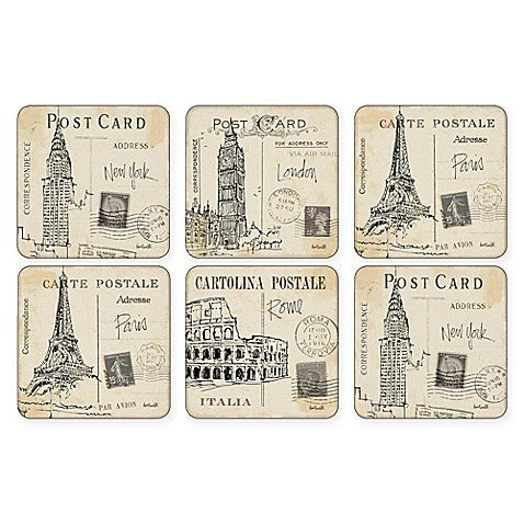 Pimpernel - Postcard Sketches 4x4" Coaster s/6 - Britannia Kitchen & Home Calgary