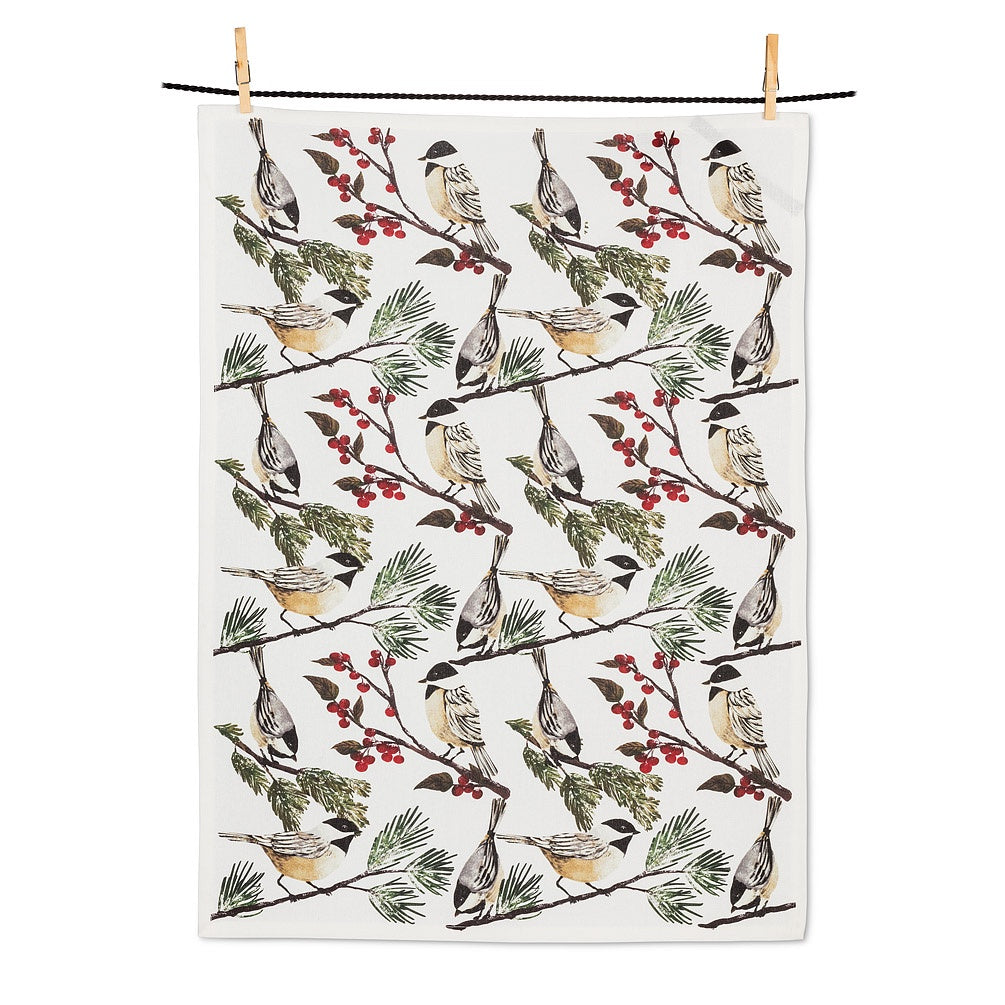 Chickadee on a Branch Tea Towel