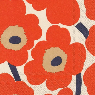 Unikko Cream/Red Cocktail Napkin